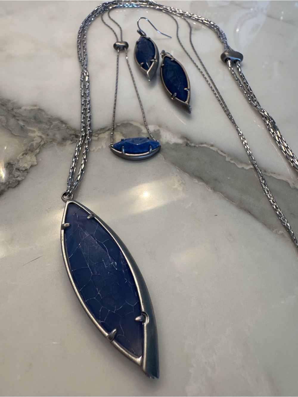 Kendra Scott Milla Lariat Blue Lace Agate Marquise Stone Pendant Necklace